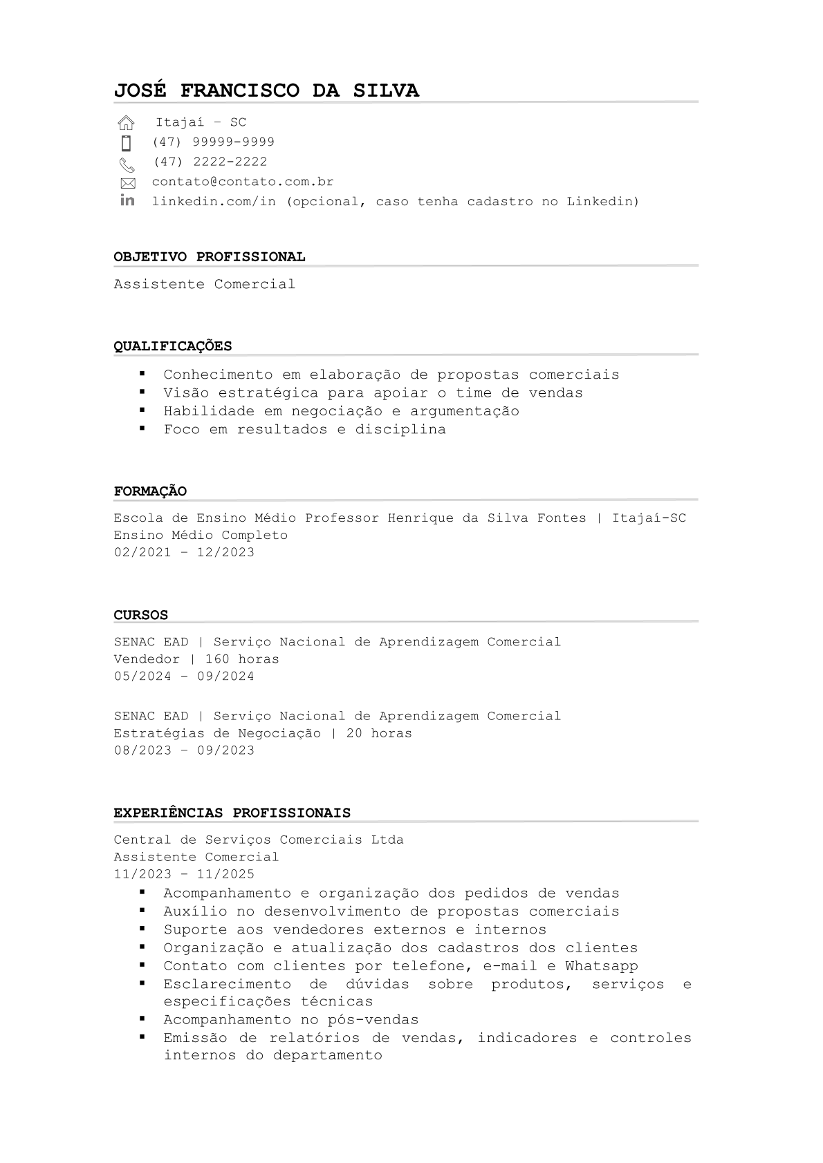 Modelo de Currículo 1